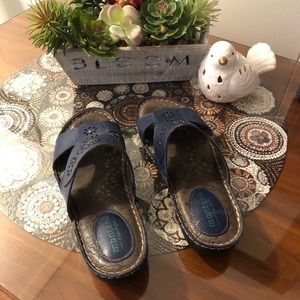 Navy blue artisan crafted sandals, size 11.